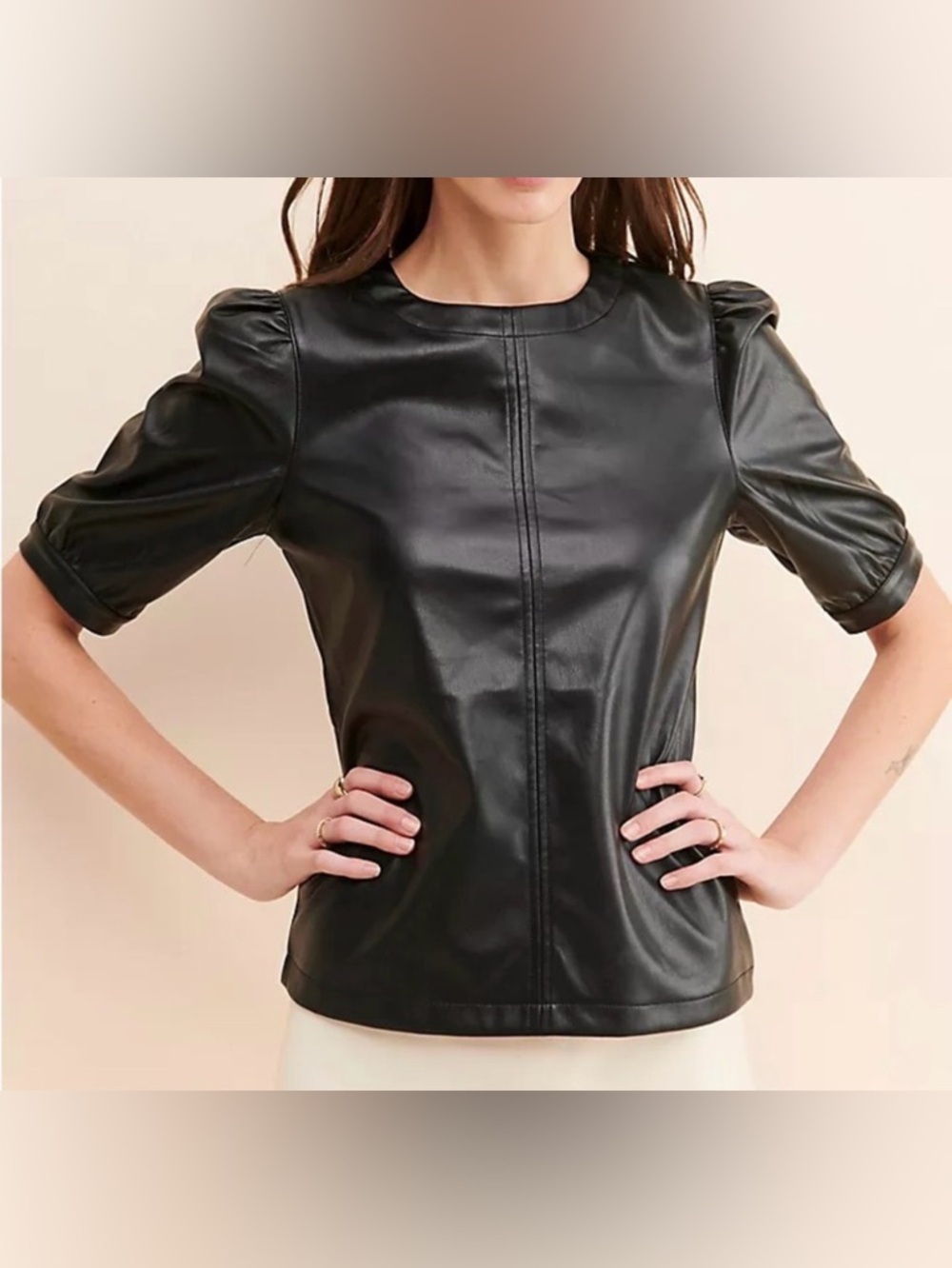 EUC - BB Dakota x Steve Madden Black Faux it Up Leather Top  - Woman's Small